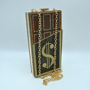 Cute Chocolate Dollar Sign Rhinestone Evening Clutch